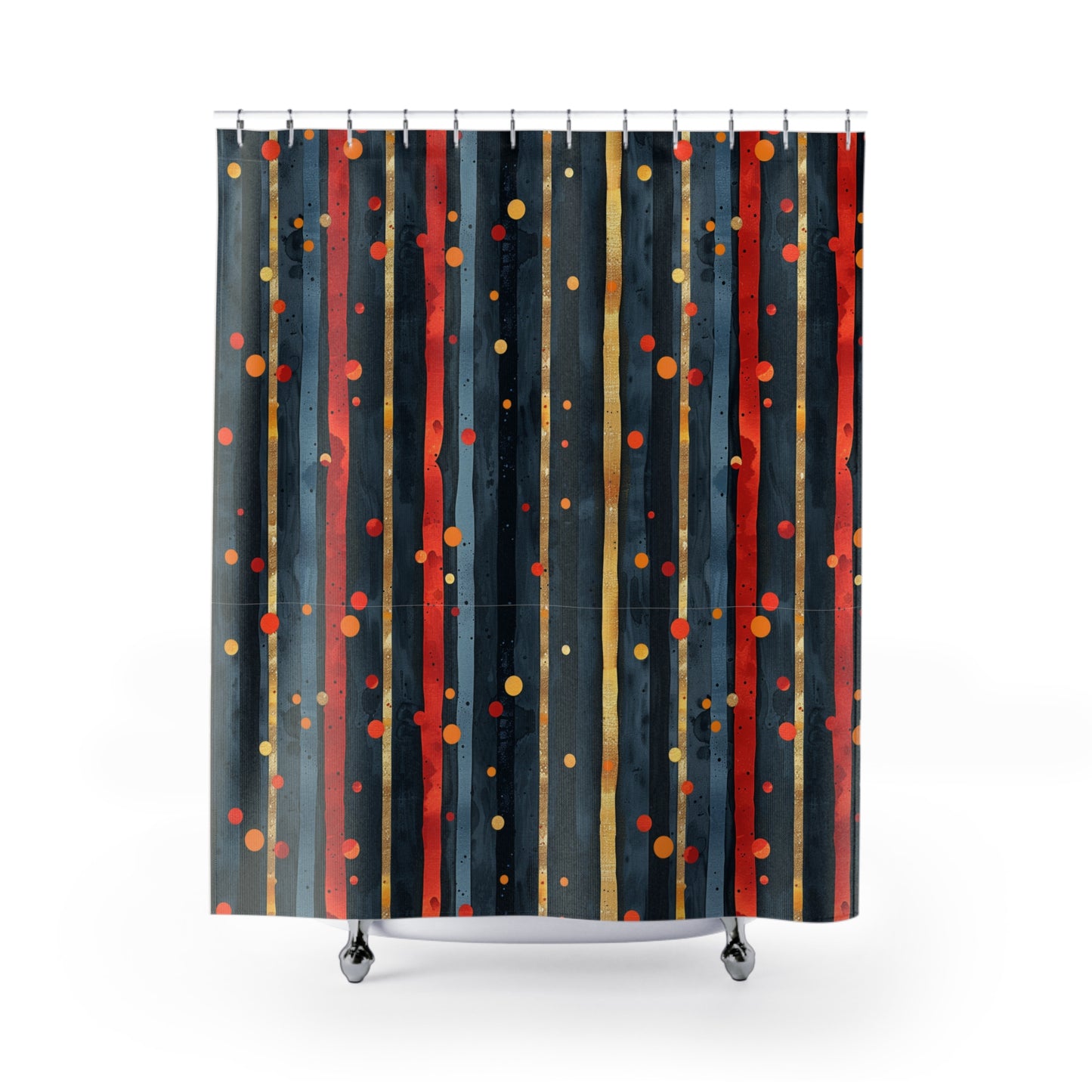 Dark Blue, Red and Gold Stripes Shower Curtain