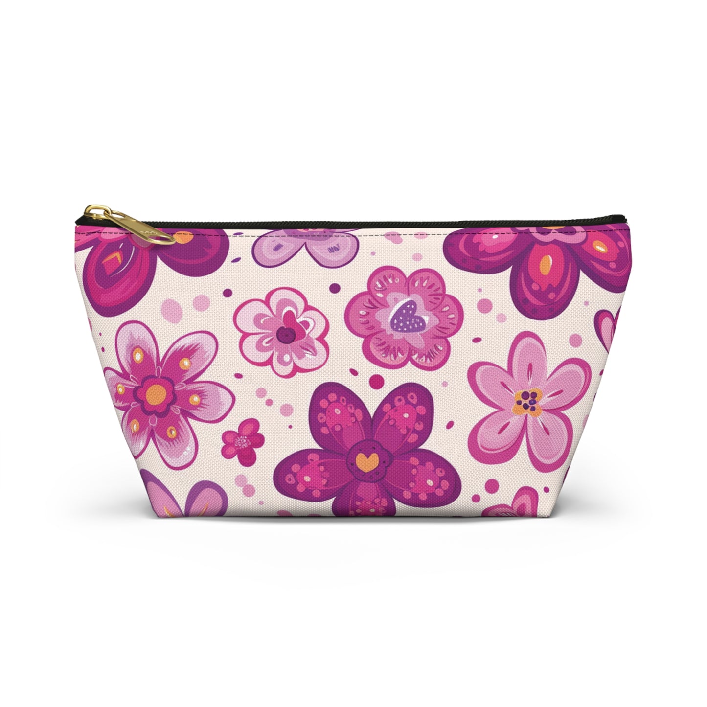 Fushia Floral Accessory Pouch w T-bottom
