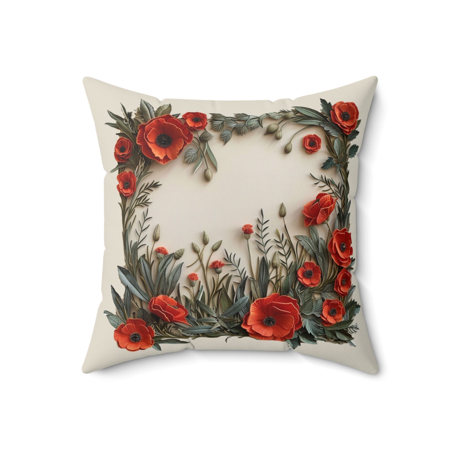 Vibrant Red Poppies - Faux Suede Square Pillow