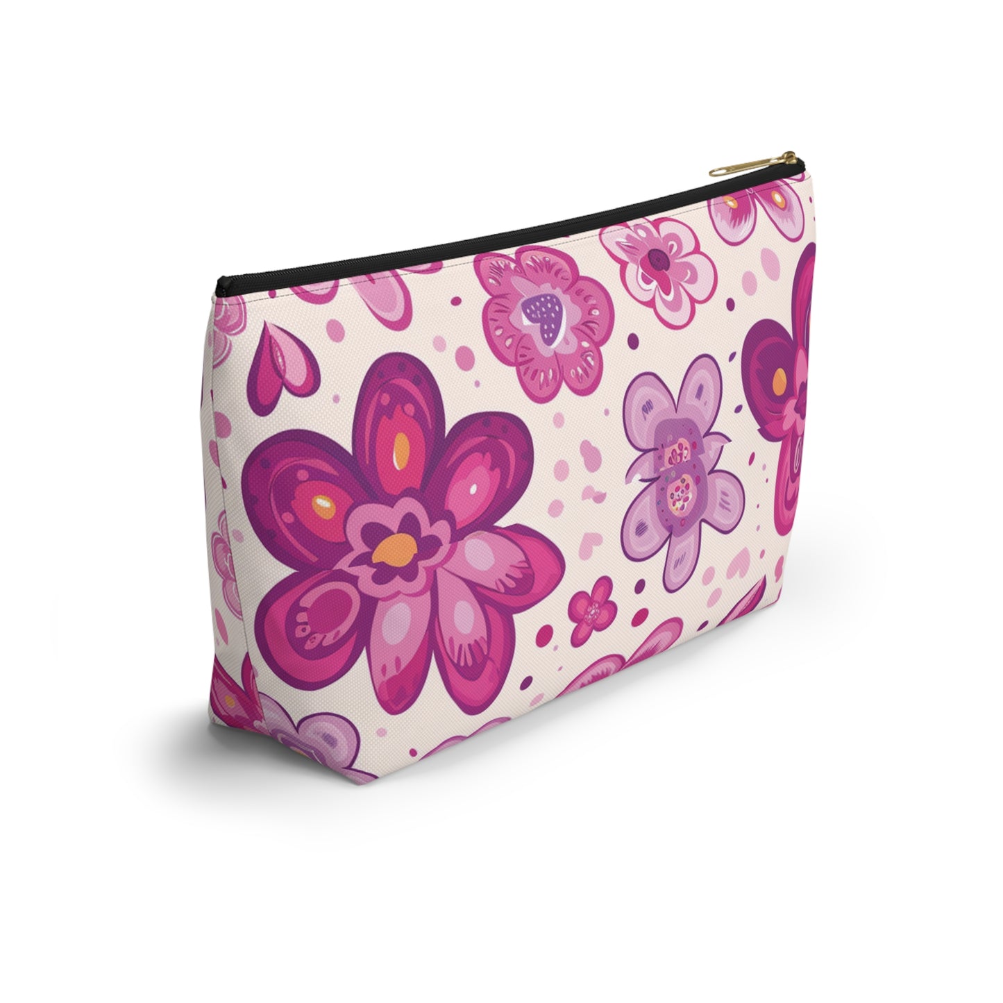Fushia Floral Accessory Pouch w T-bottom