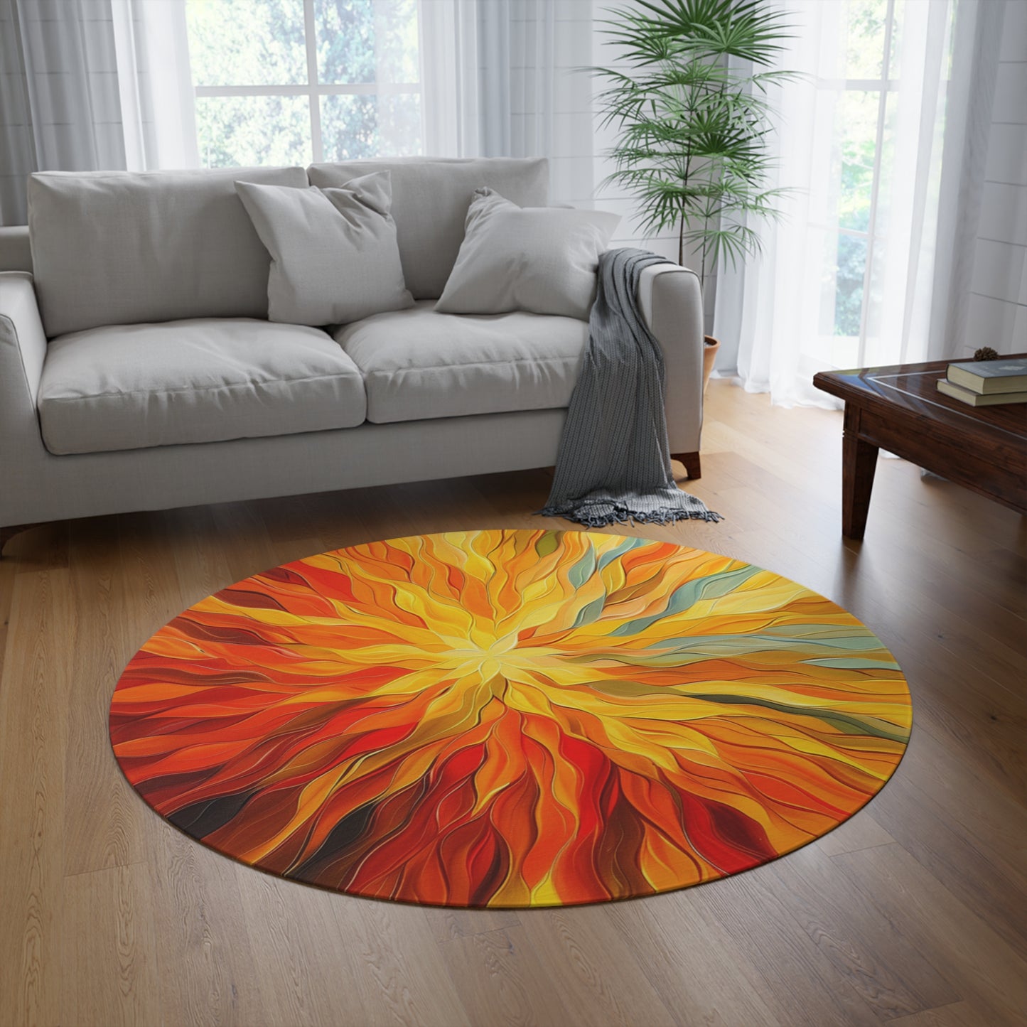 Sun Gold Rays Round Rug