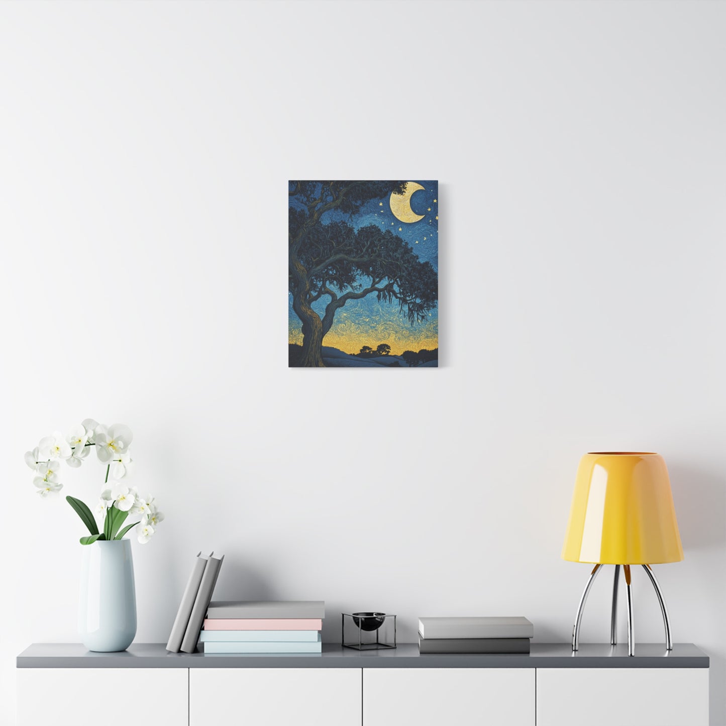 Savannah Stary Night Canvas Art Print - Moonlit Live OakTree Wall Decor