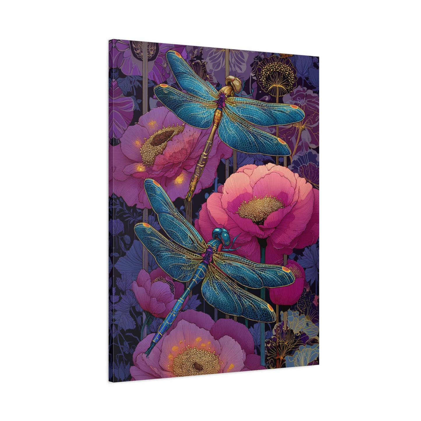 Blue-Pink Dragonflies Canvas Art Print - Available in 8 sizes