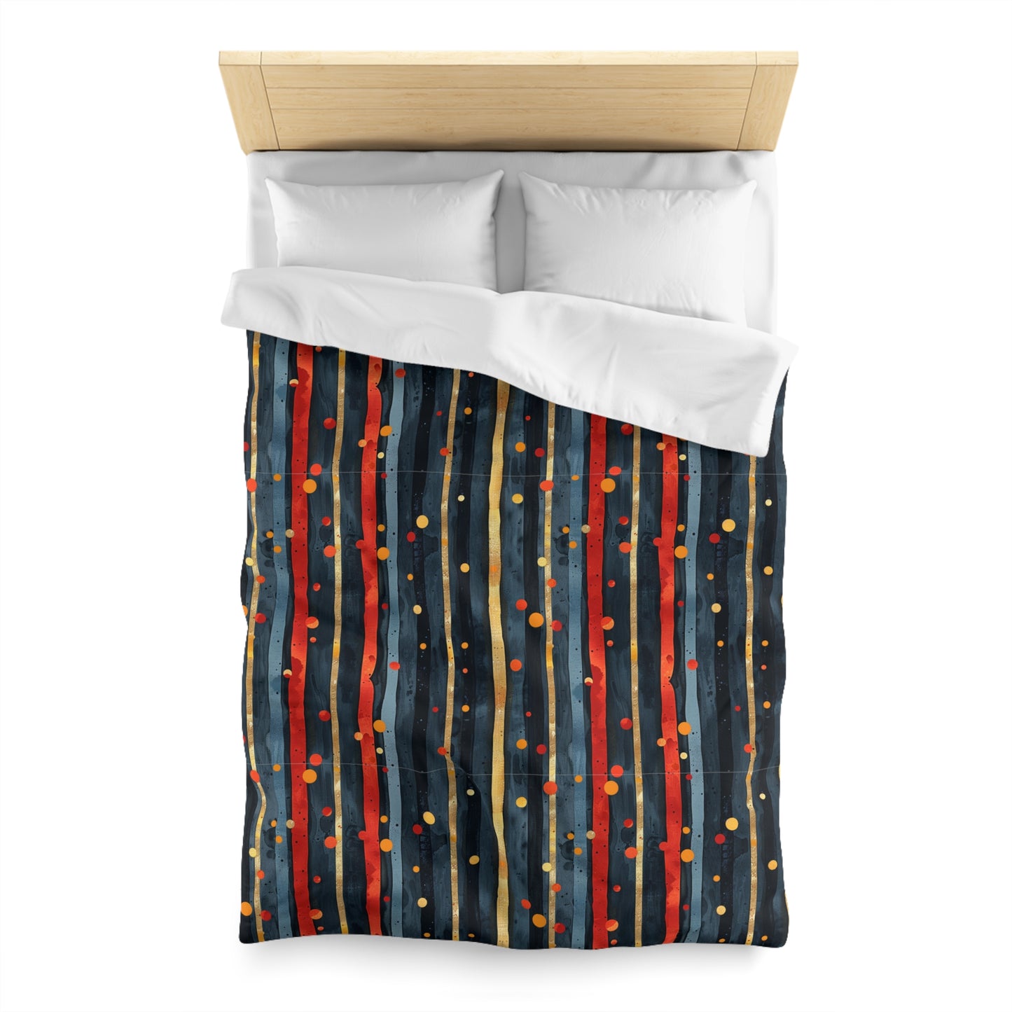 Dark Blue, Red, and Gold Stripes - Microfiber Duvet Cover