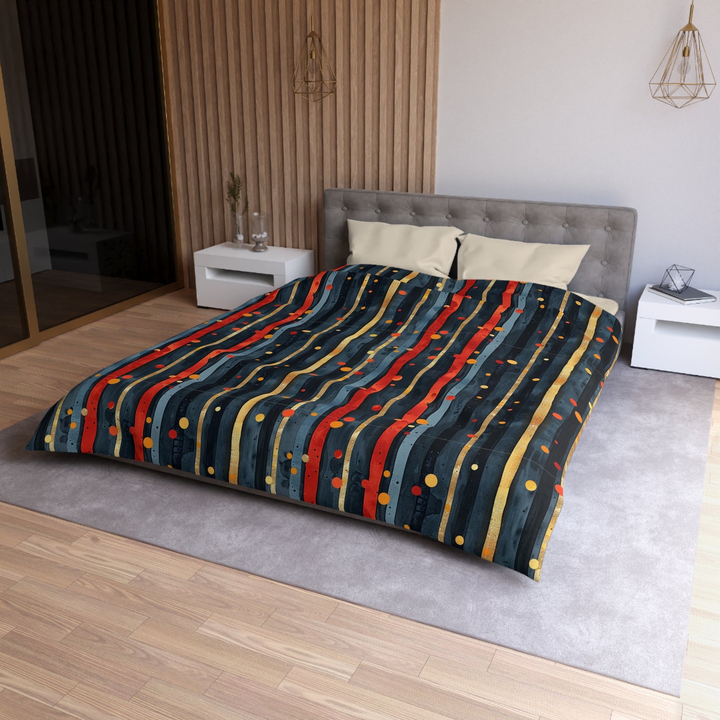 Dark Blue, Red, and Gold Stripes - Microfiber Duvet Cover