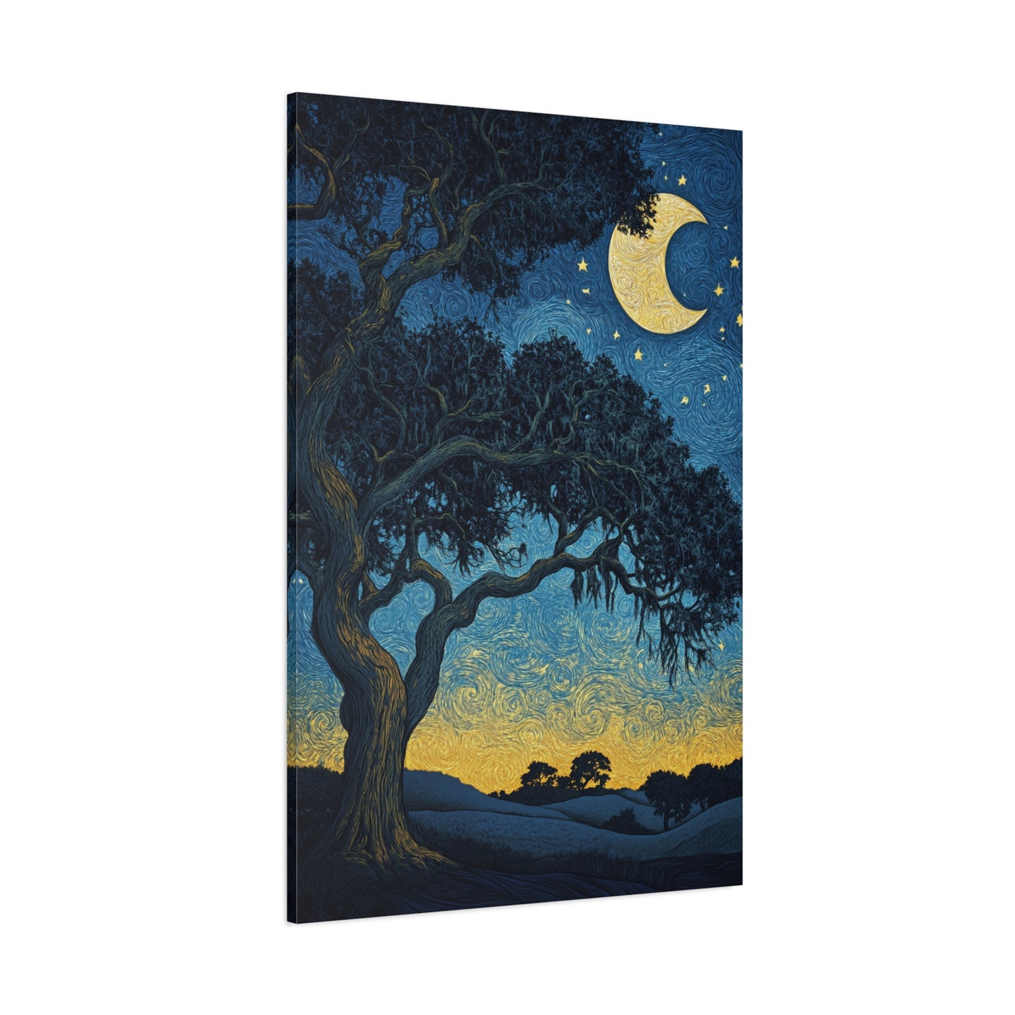 Savannah Stary Night Canvas Art Print - Moonlit Live OakTree Wall Decor