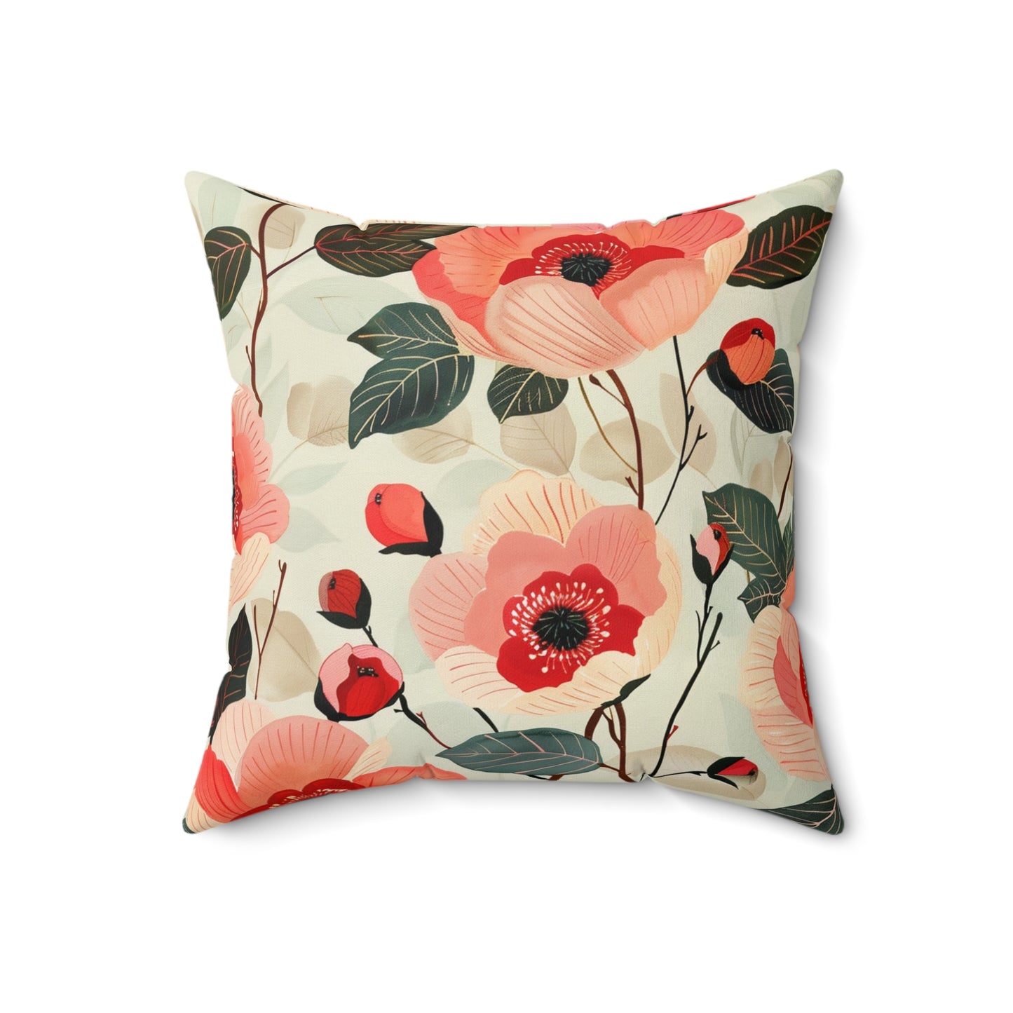 Japandi Floral I - Faux Suede Square Pillow