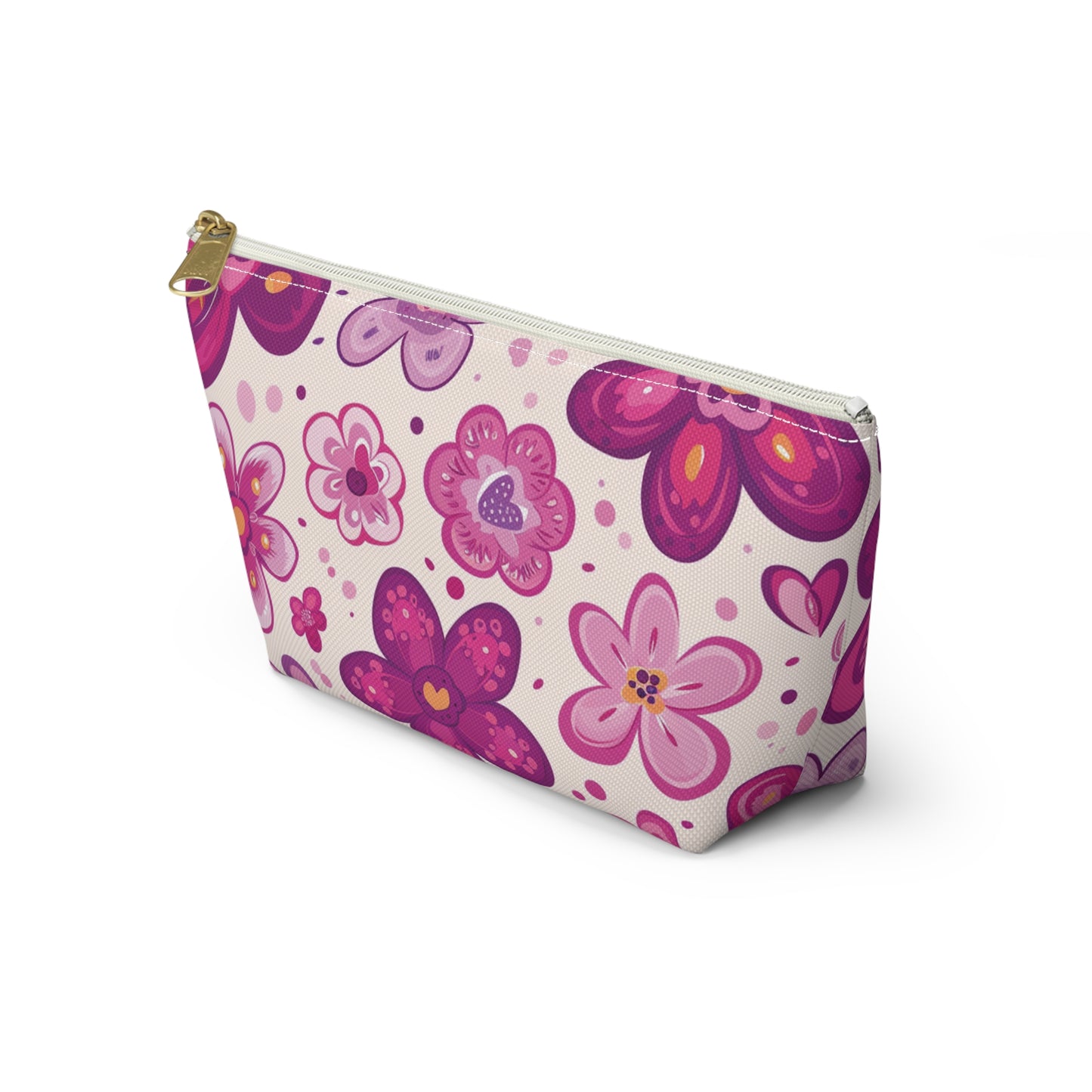 Fushia Floral Accessory Pouch w T-bottom