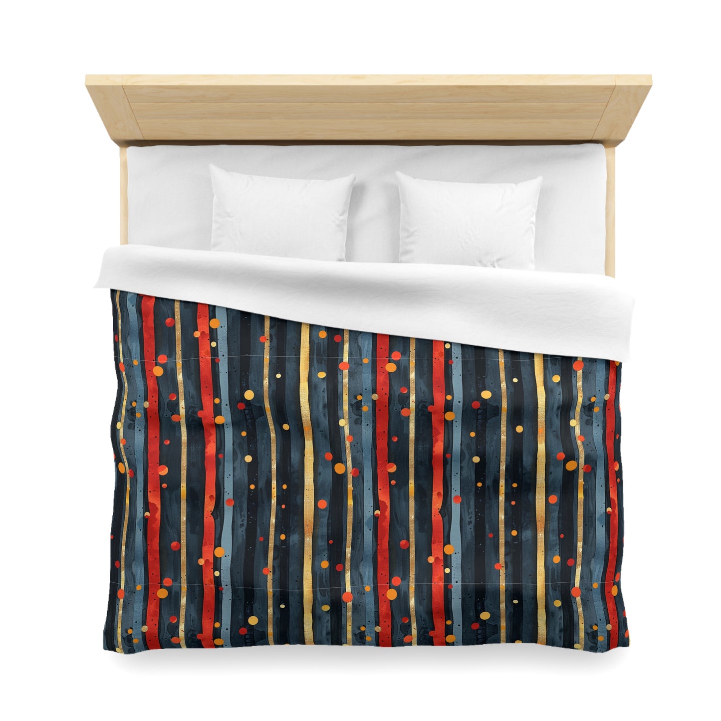 Dark Blue, Red, and Gold Stripes - Microfiber Duvet Cover