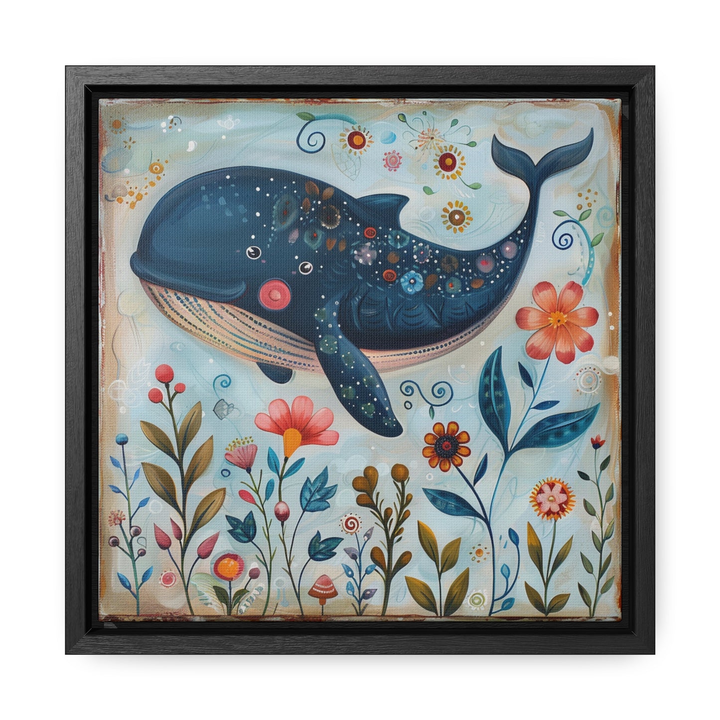 Folk Art Giant Whale - Gallery Canvas Wrap, Square Frame