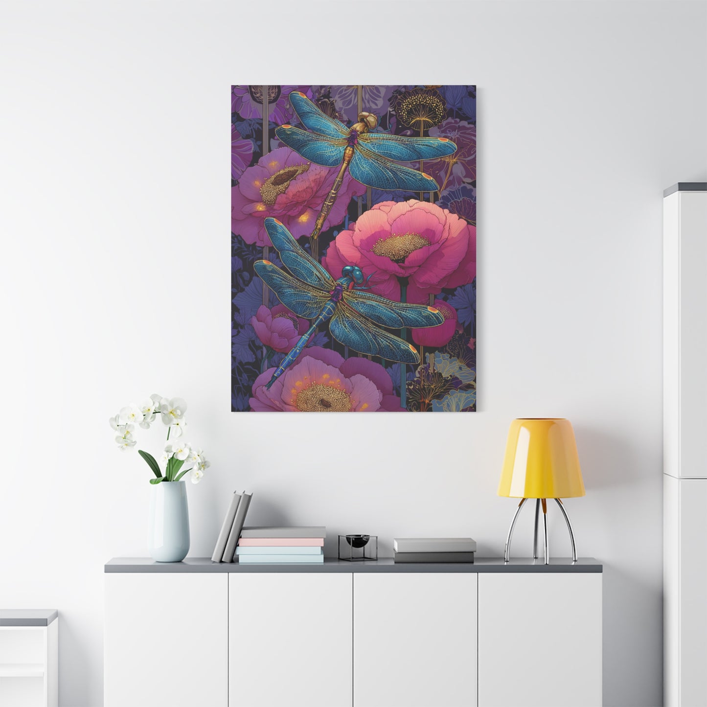 Blue-Pink Dragonflies Canvas Art Print - Available in 8 sizes