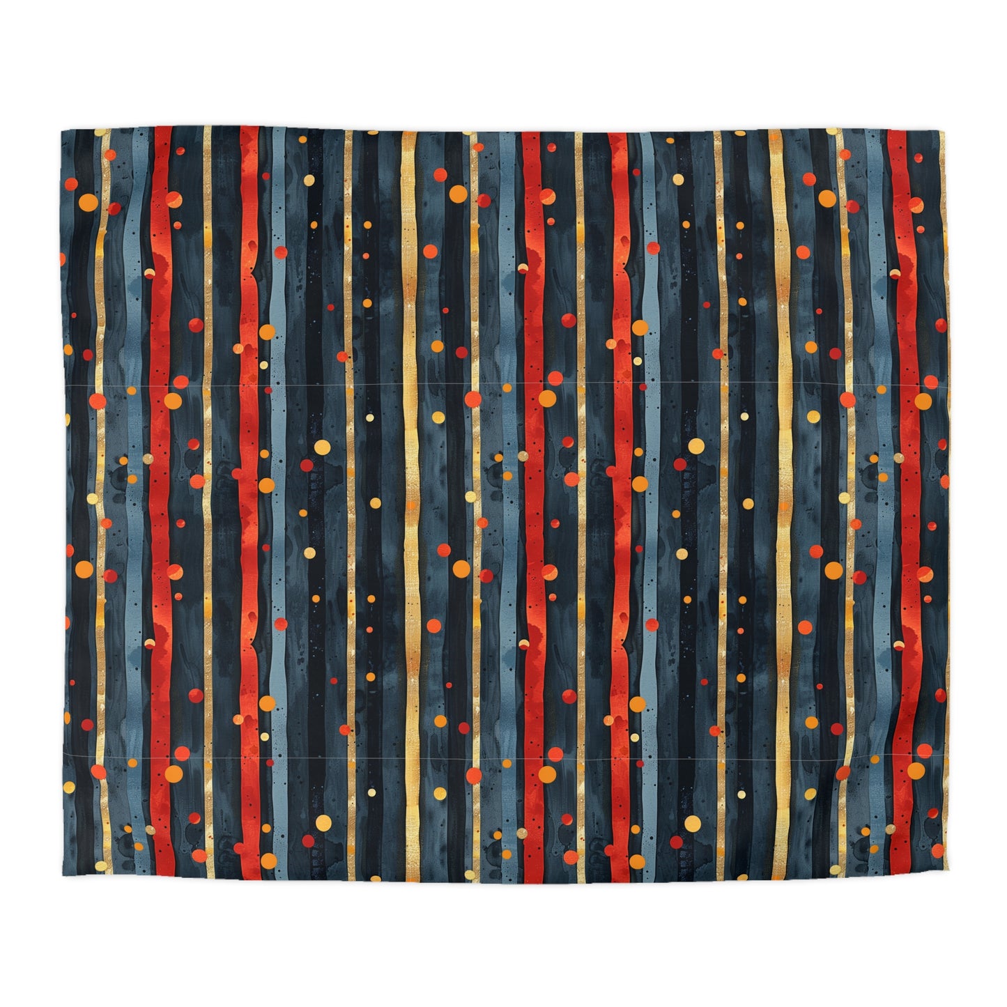 Dark Blue, Red, and Gold Stripes - Microfiber Duvet Cover