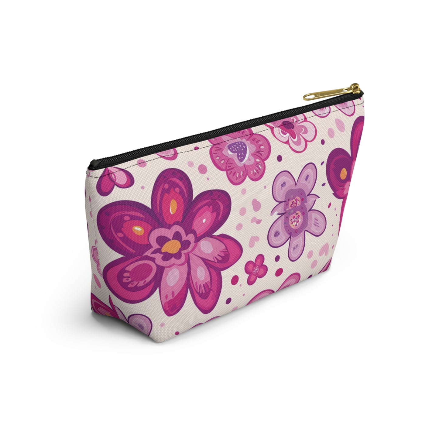 Fushia Floral Accessory Pouch w T-bottom