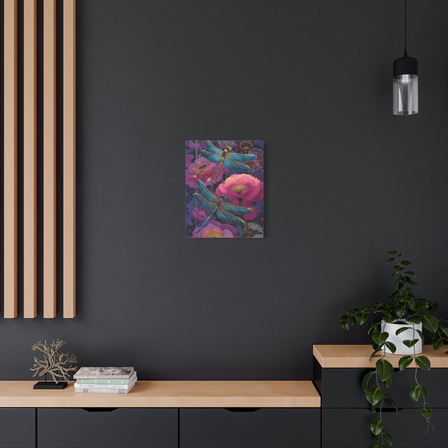 Blue-Pink Dragonflies Canvas Art Print - Available in 8 sizes