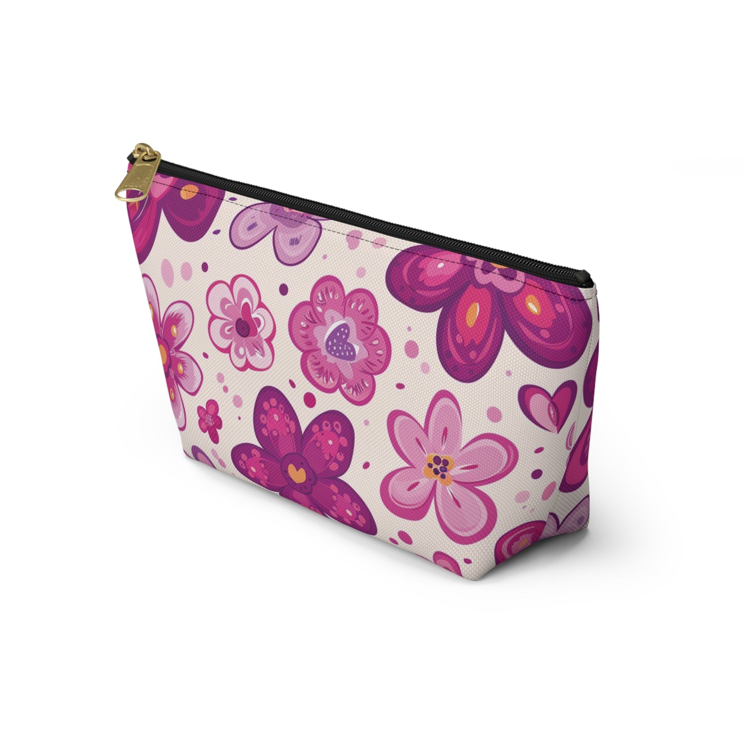 Fushia Floral Accessory Pouch w T-bottom