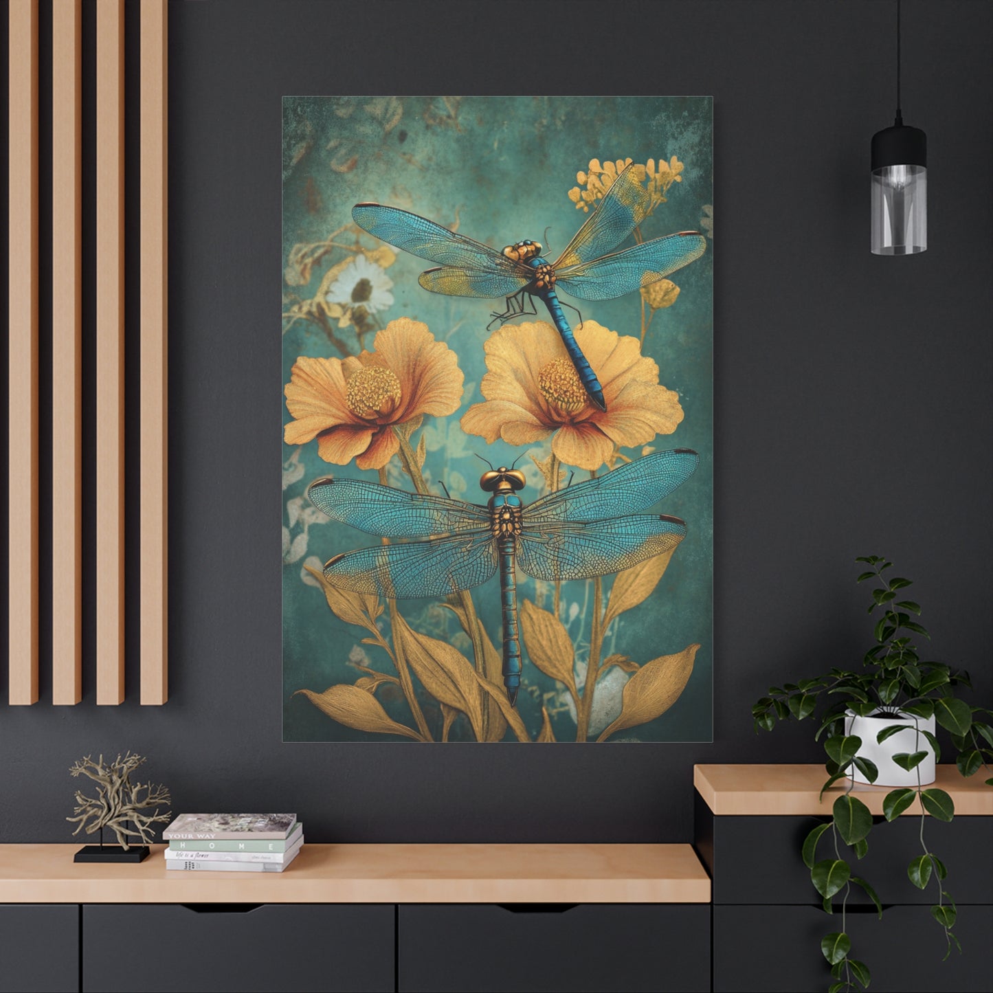 Blue Teal Dragonflies Canvas Art Print - Available in 8 sizes