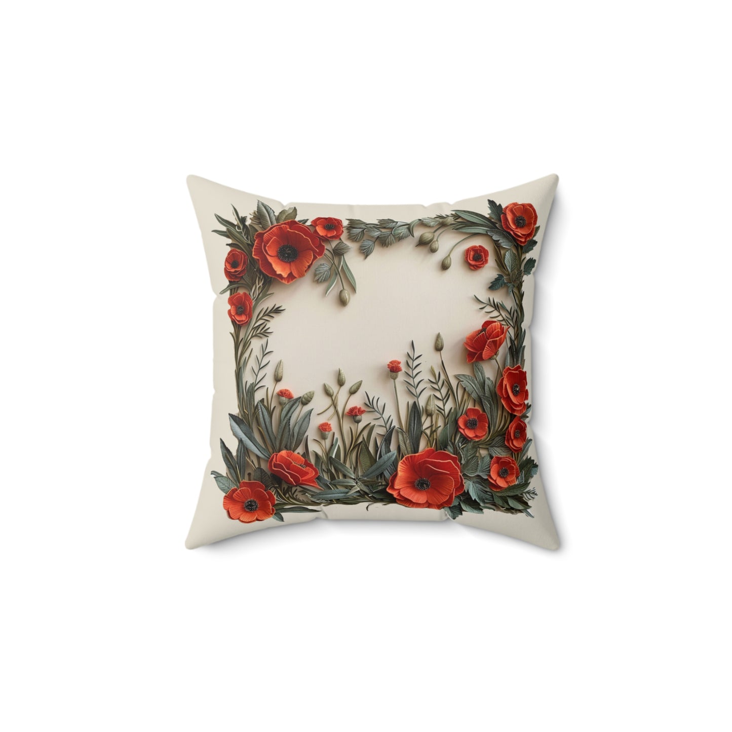 Vibrant Red Poppies - Faux Suede Square Pillow