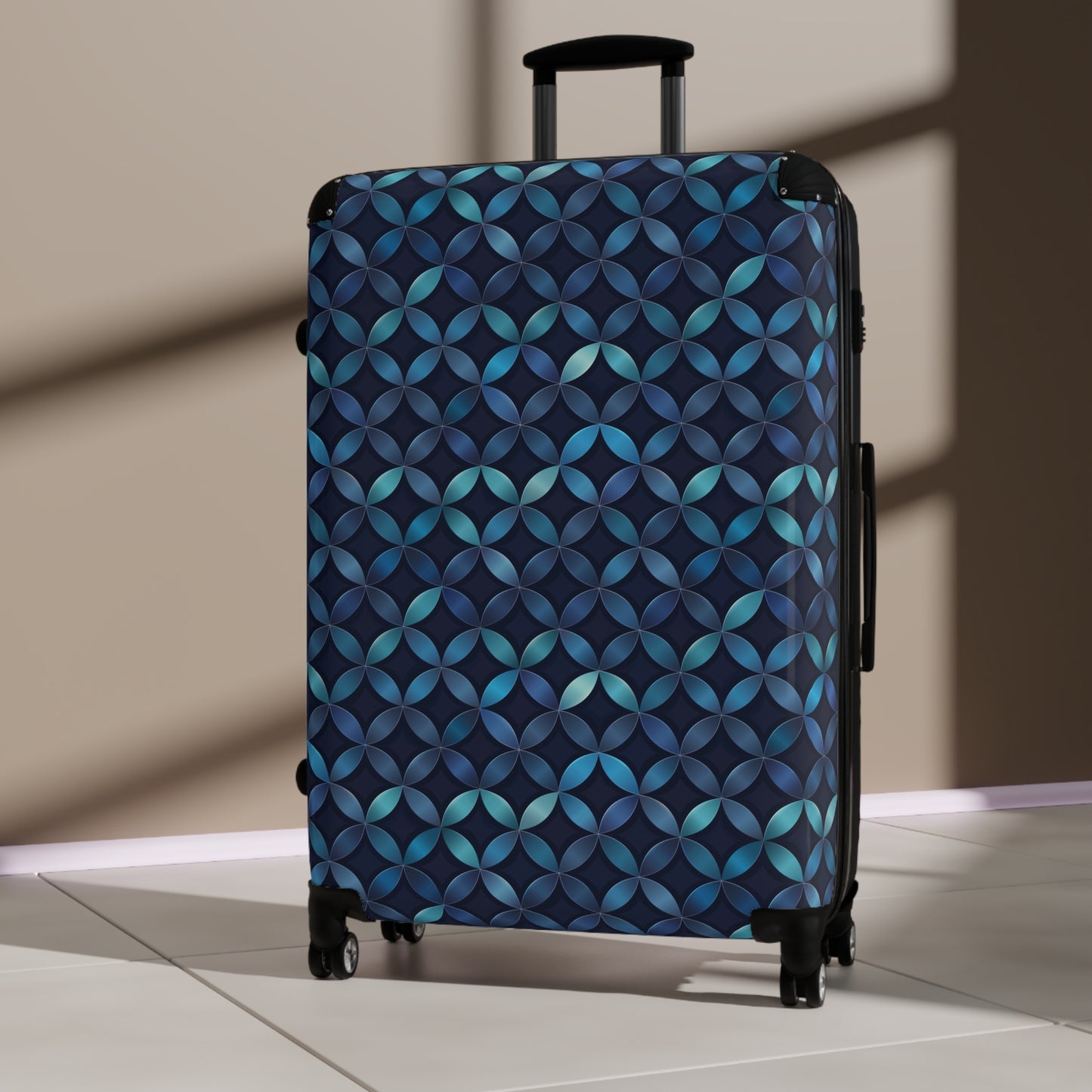 Blue and Turquoise Geometric Designer Suitcase