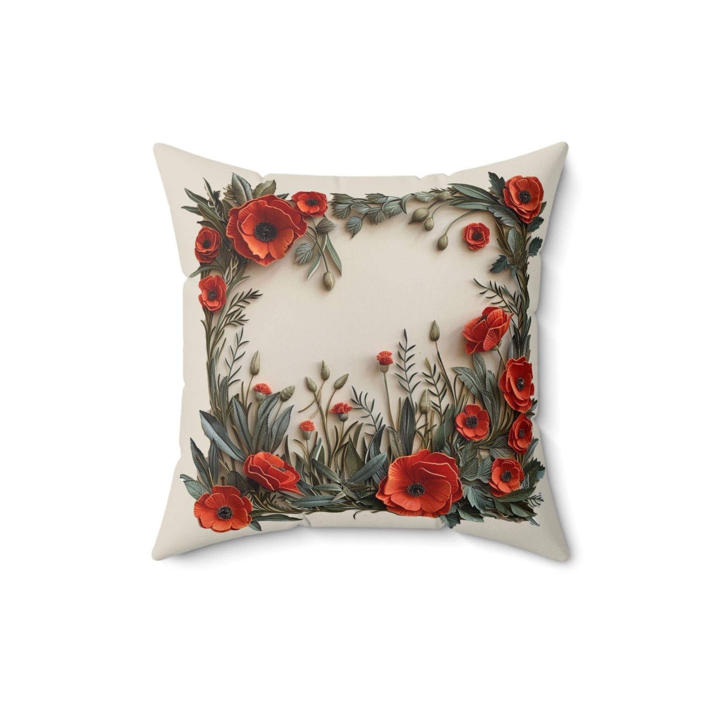 Vibrant Red Poppies - Faux Suede Square Pillow