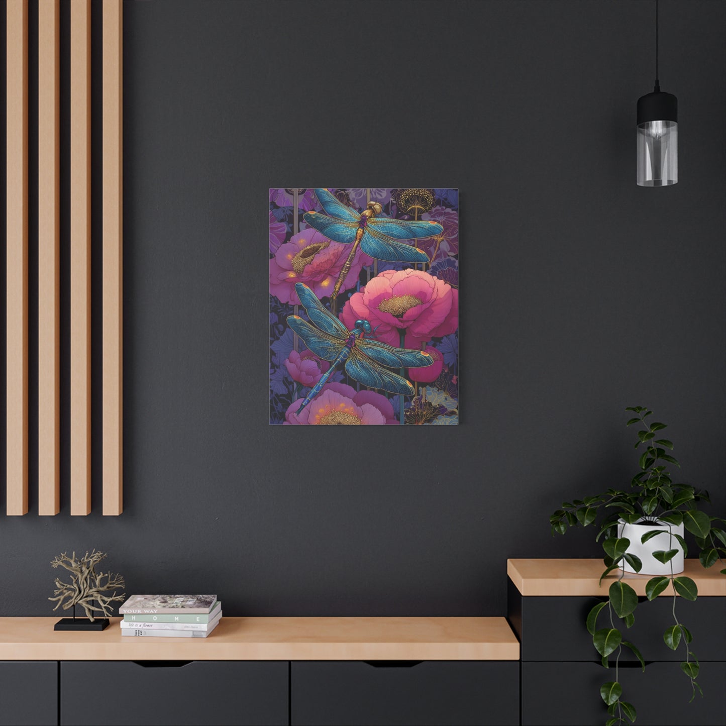 Blue-Pink Dragonflies Canvas Art Print - Available in 8 sizes