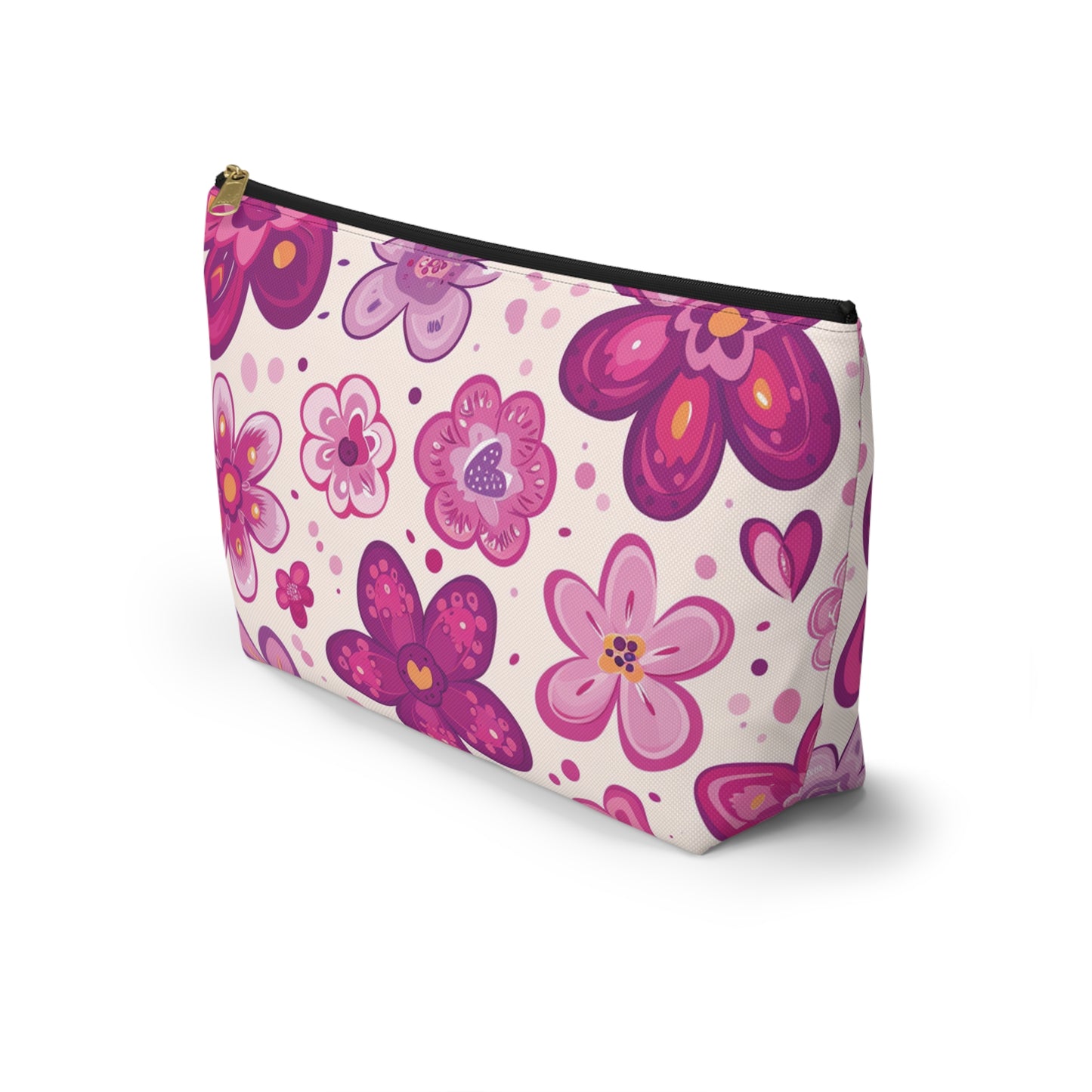 Fushia Floral Accessory Pouch w T-bottom
