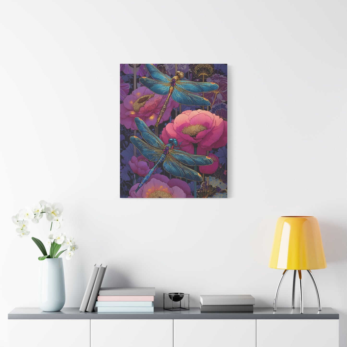 Blue-Pink Dragonflies Canvas Art Print - Available in 8 sizes