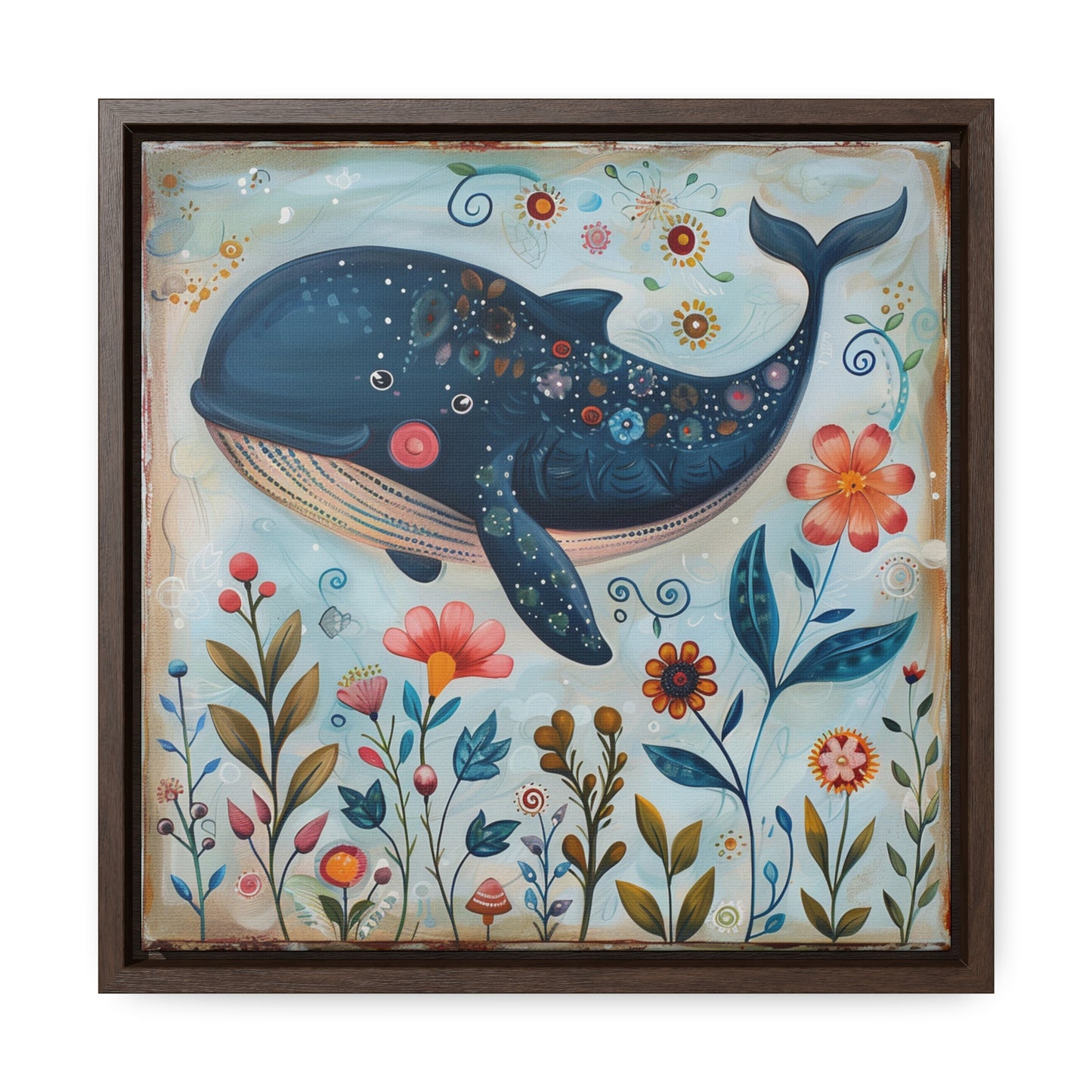 Folk Art Giant Whale - Gallery Canvas Wrap, Square Frame