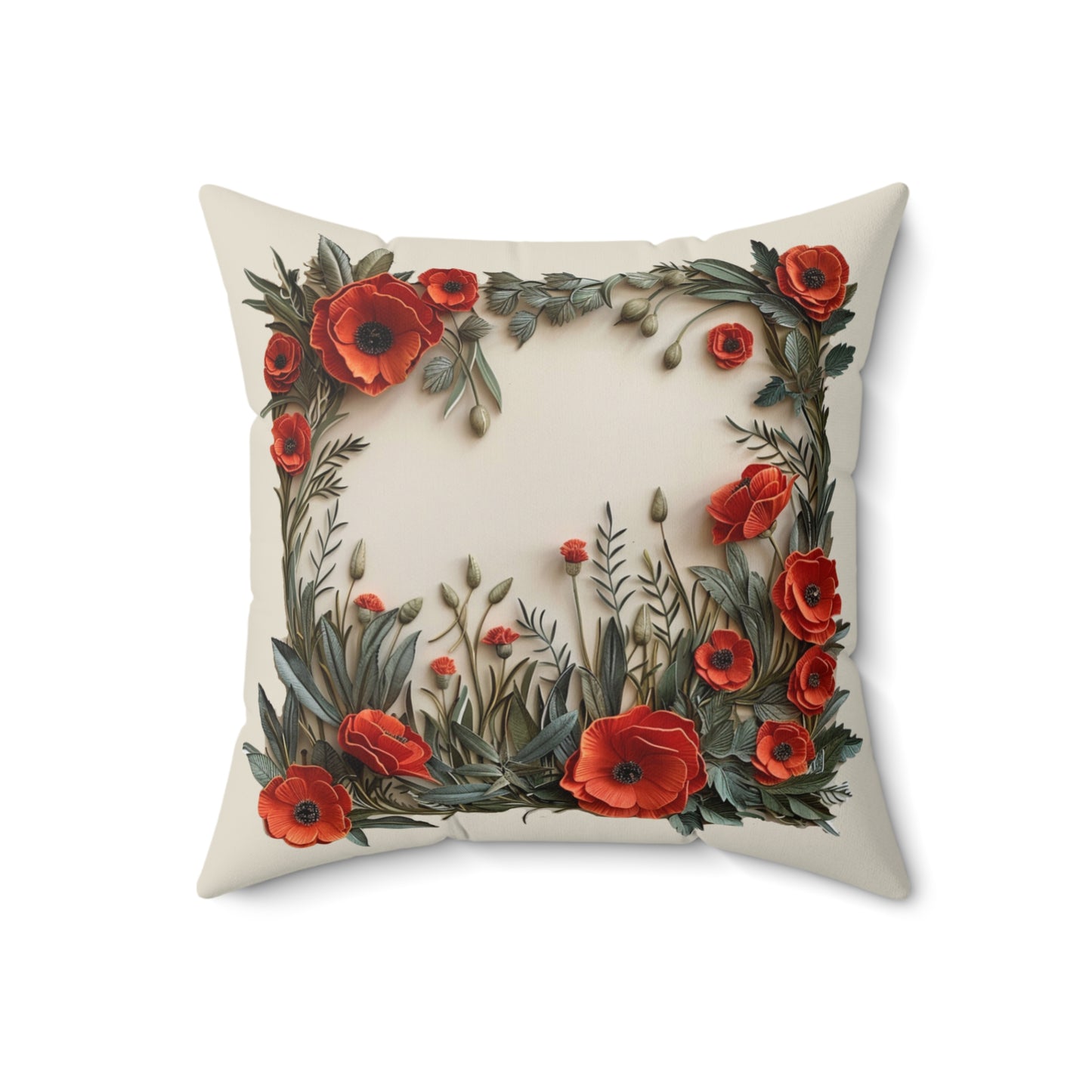 Vibrant Red Poppies - Faux Suede Square Pillow