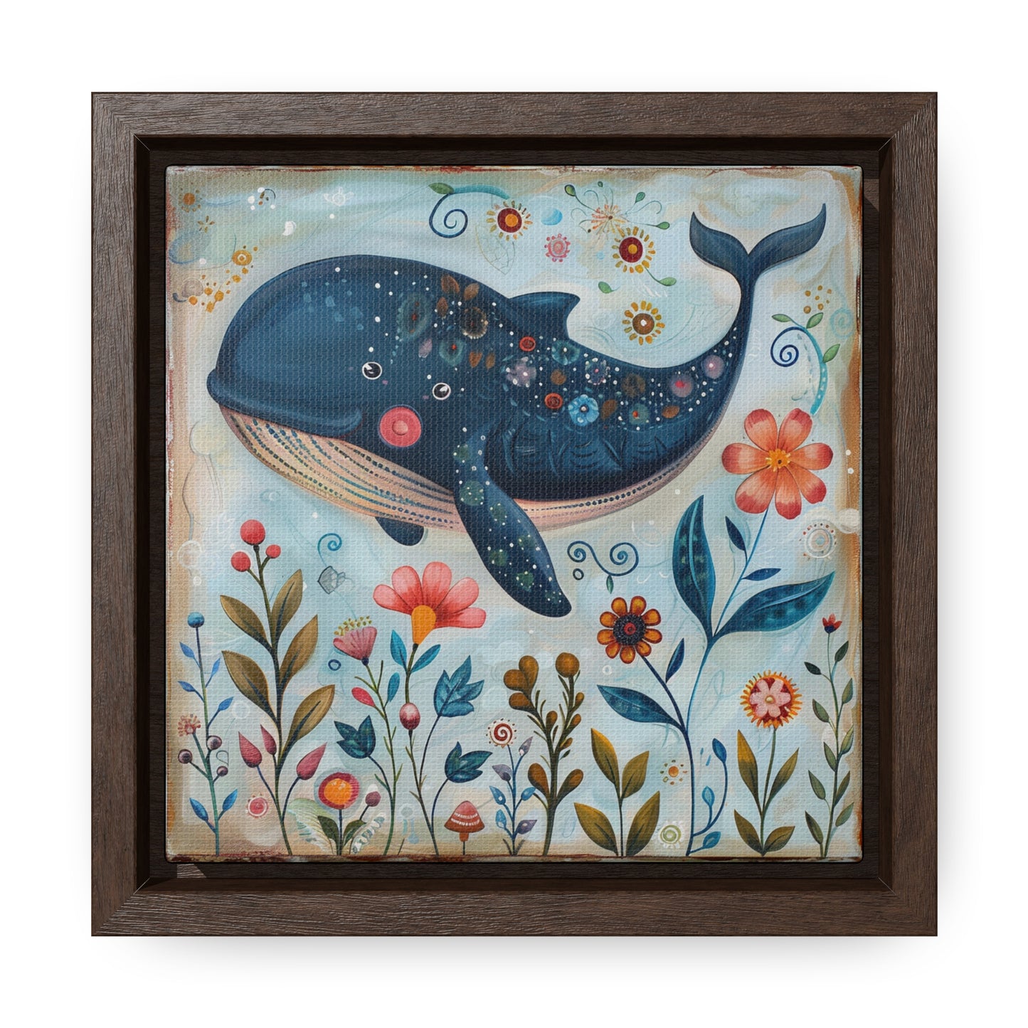 Folk Art Giant Whale - Gallery Canvas Wrap, Square Frame