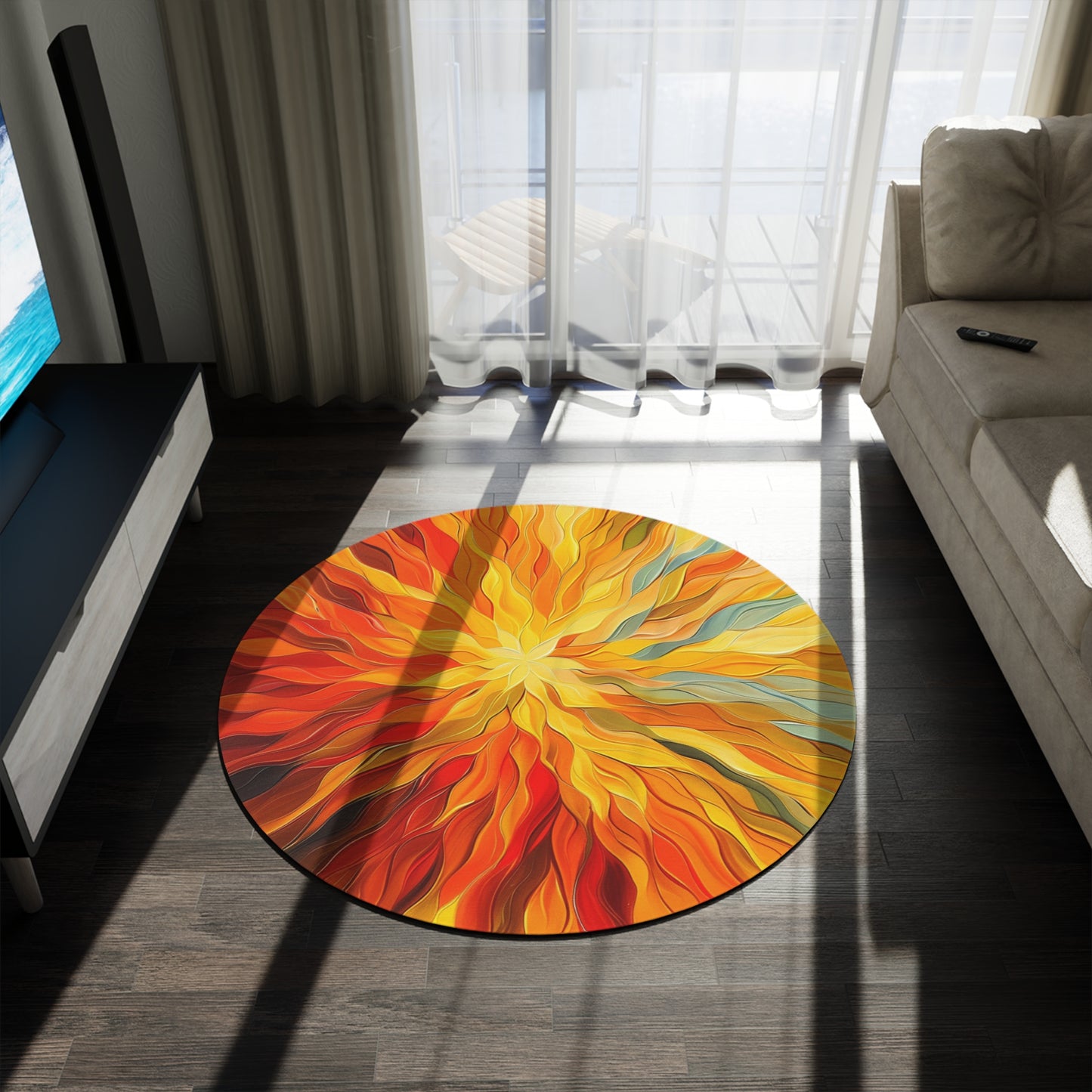 Sun Gold Rays Round Rug