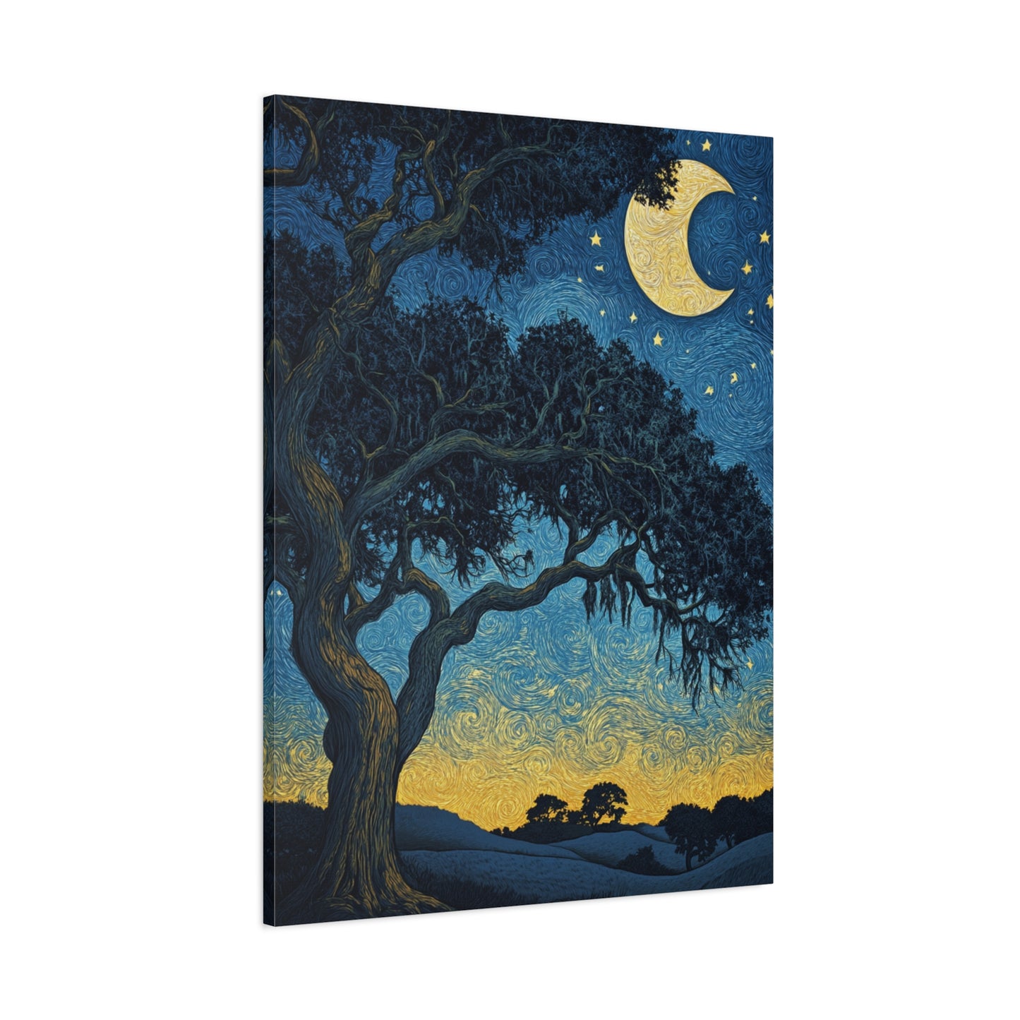 Savannah Stary Night Canvas Art Print - Moonlit Live OakTree Wall Decor