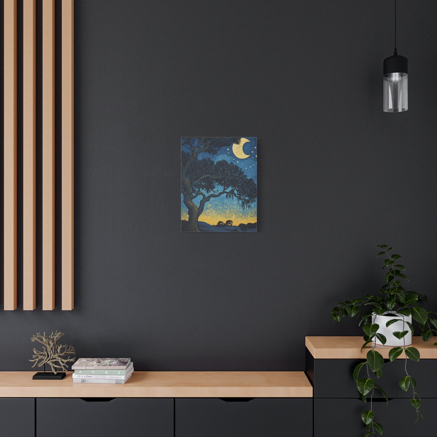 Savannah Stary Night Canvas Art Print - Moonlit Live OakTree Wall Decor
