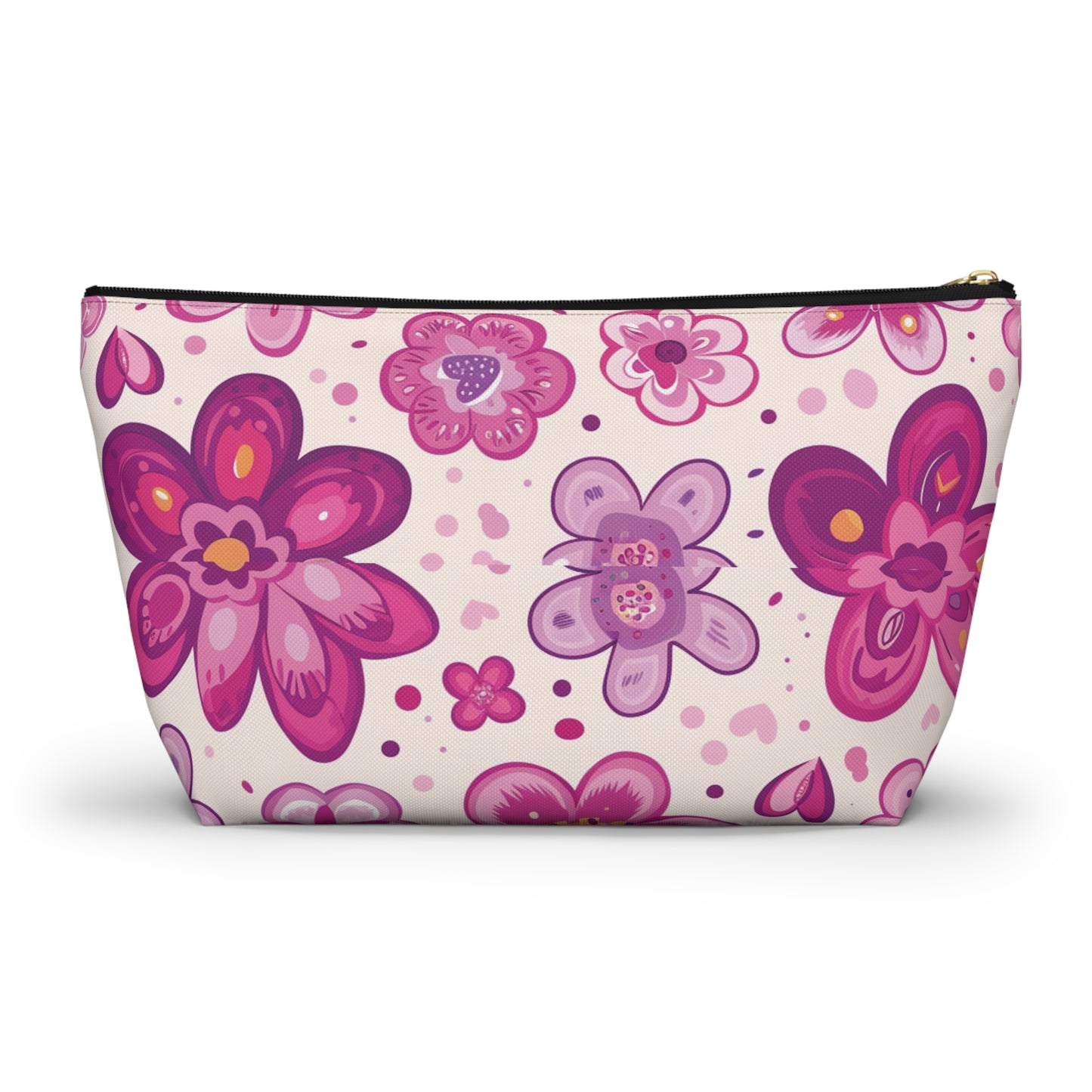 Fushia Floral Accessory Pouch w T-bottom