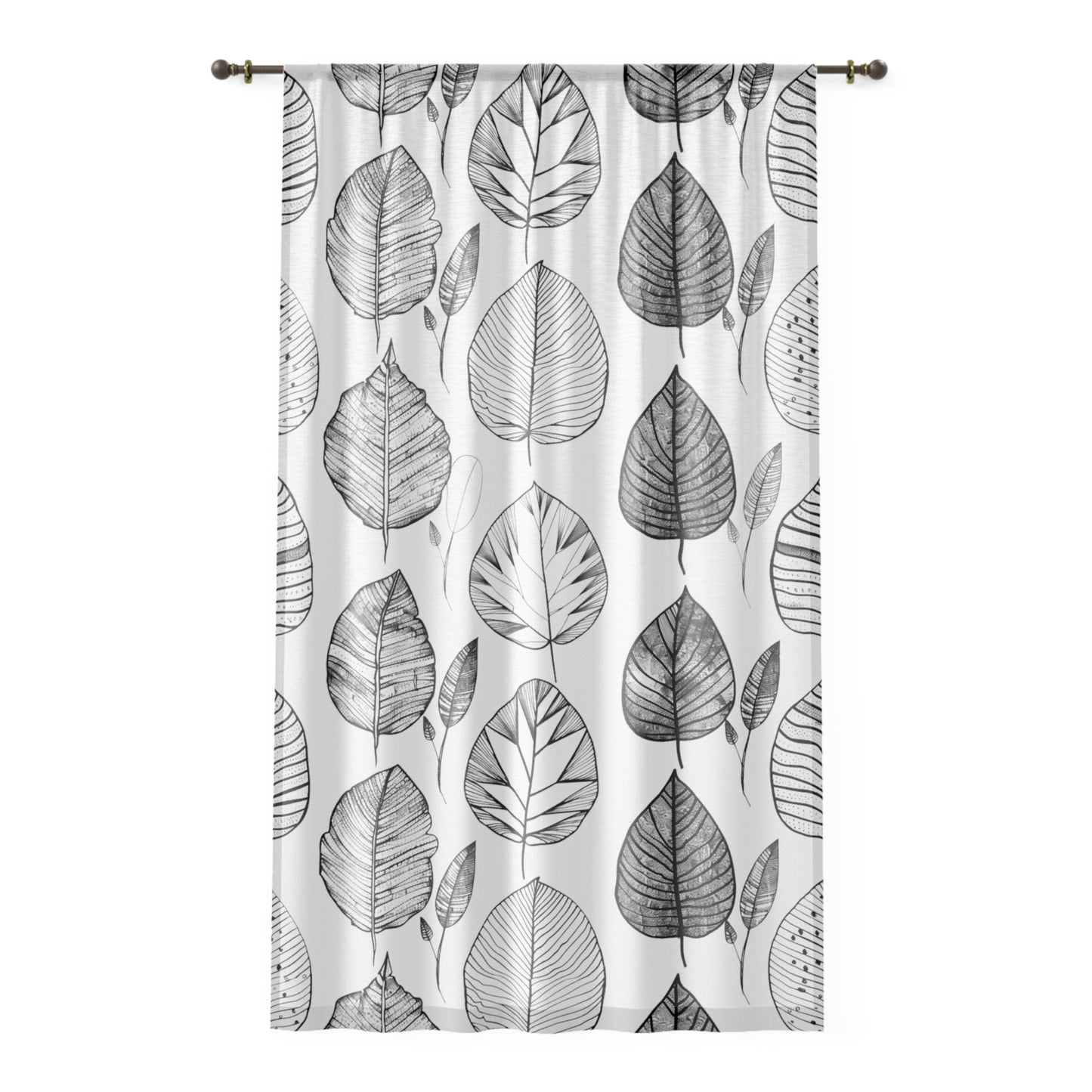 Black and White Leaves - Sheer Window Curtain