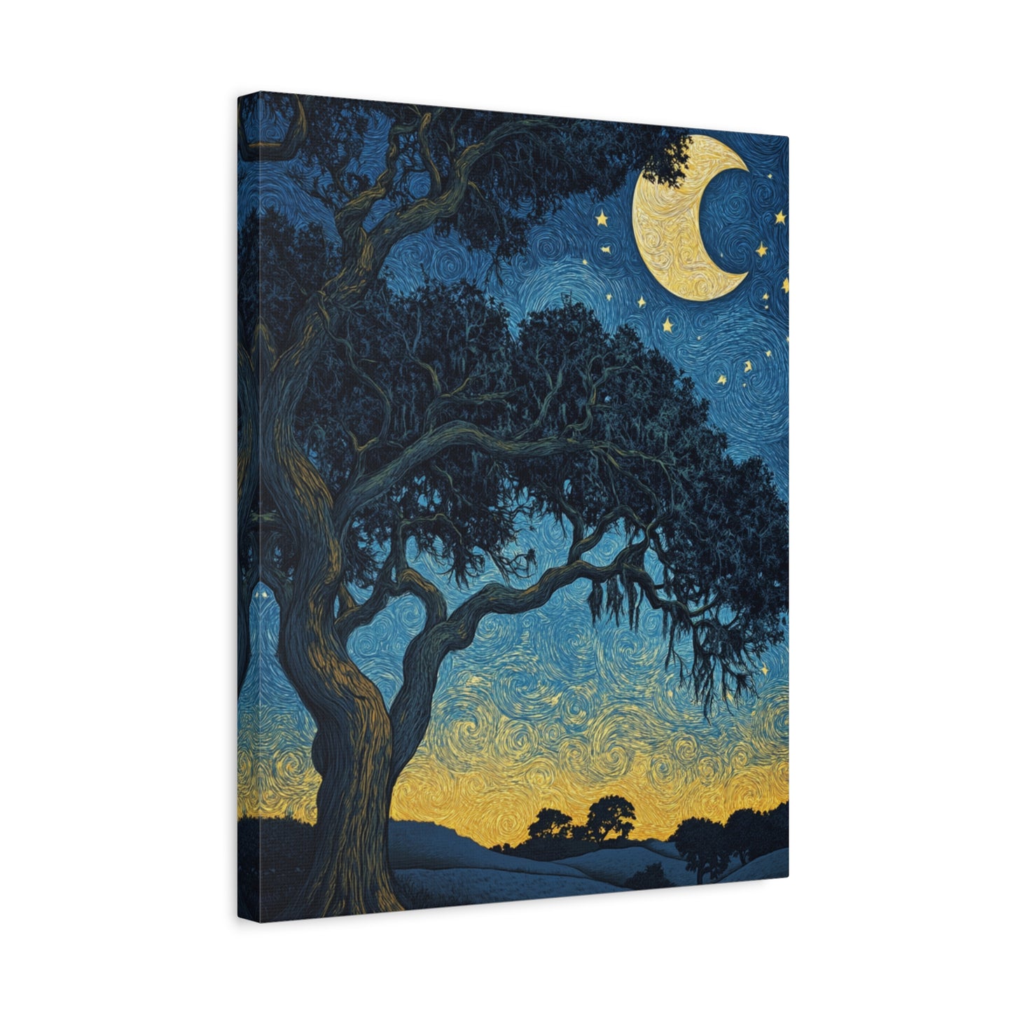 Savannah Stary Night Canvas Art Print - Moonlit Live OakTree Wall Decor