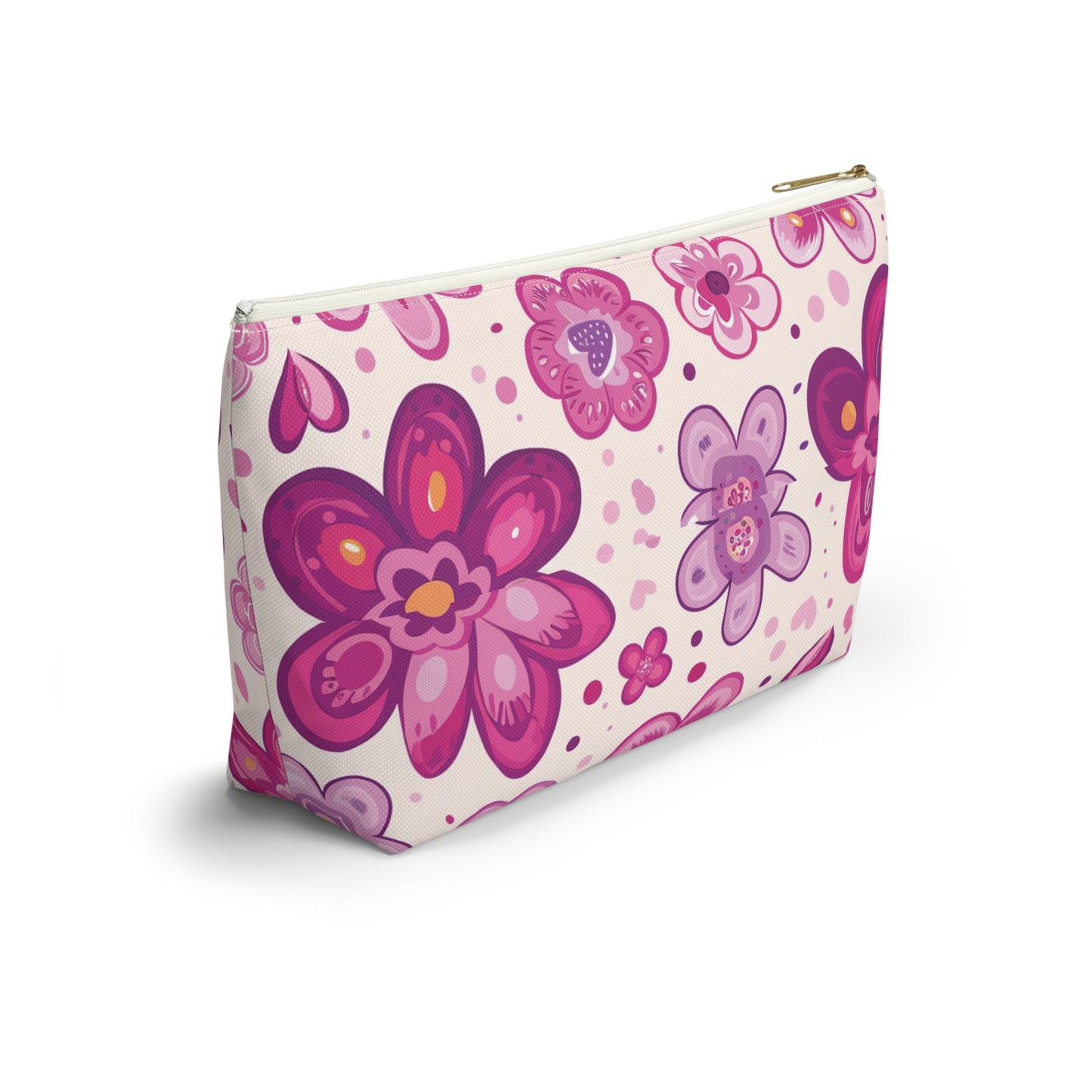 Fushia Floral Accessory Pouch w T-bottom
