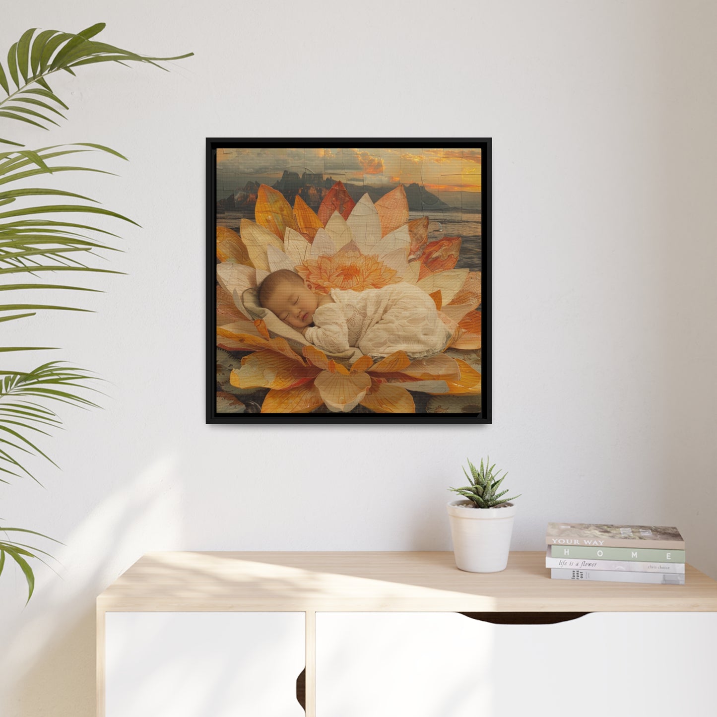 Asian Baby Sleeping - Matte Canvas, Black Frame