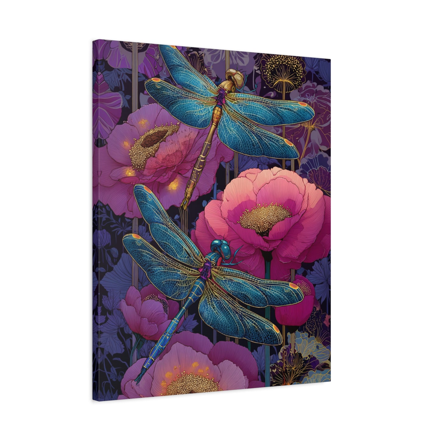 Blue-Pink Dragonflies Canvas Art Print - Available in 8 sizes