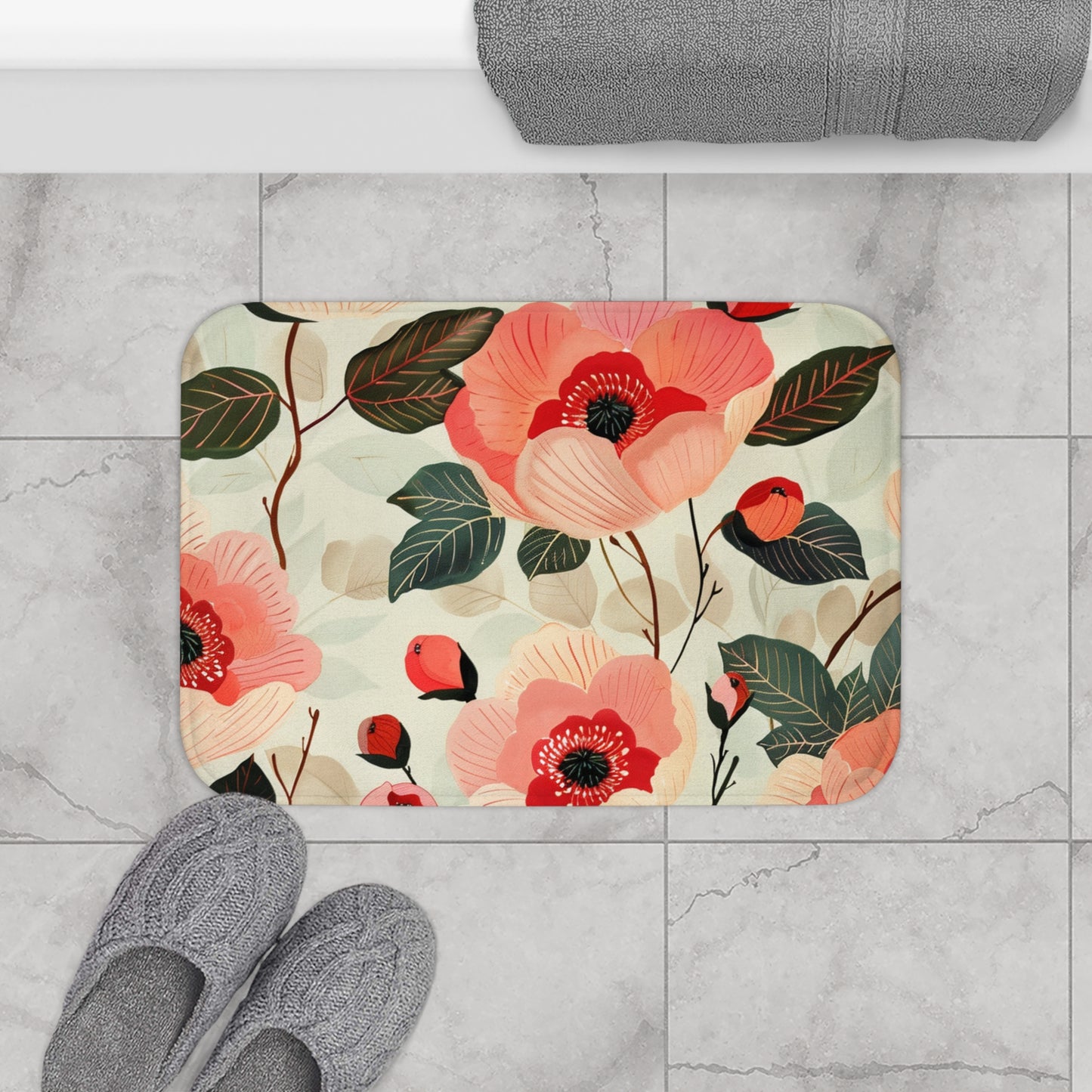 Japandi Floral Bath Mat