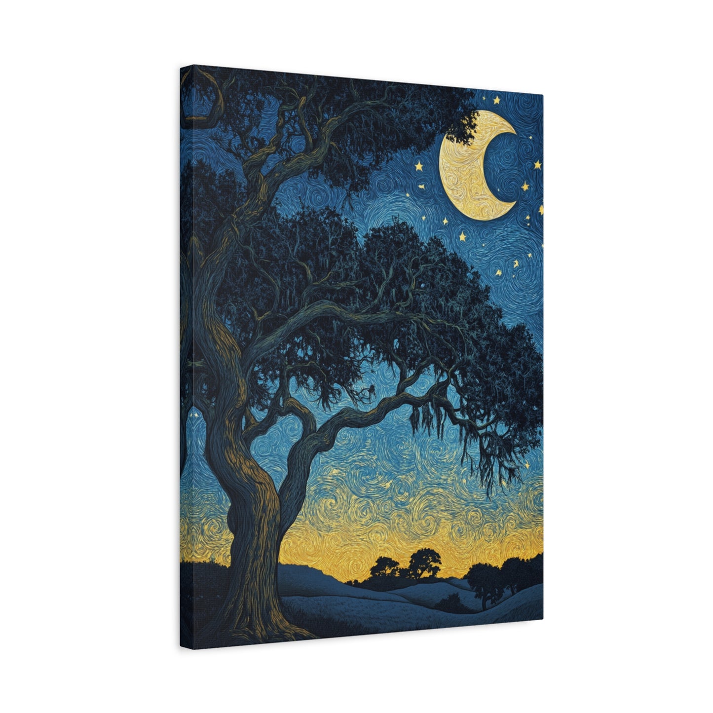 Savannah Stary Night Canvas Art Print - Moonlit Live OakTree Wall Decor