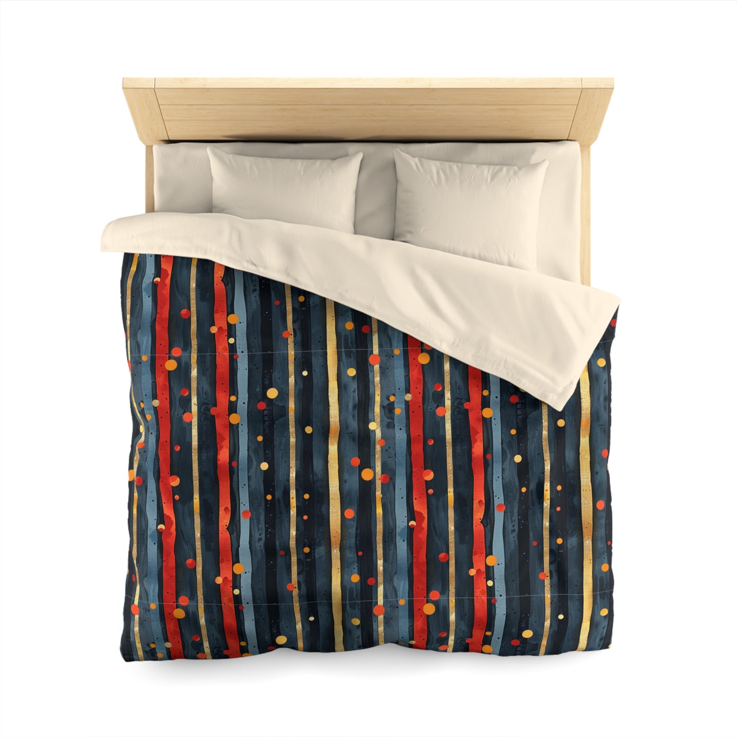 Dark Blue, Red, and Gold Stripes - Microfiber Duvet Cover