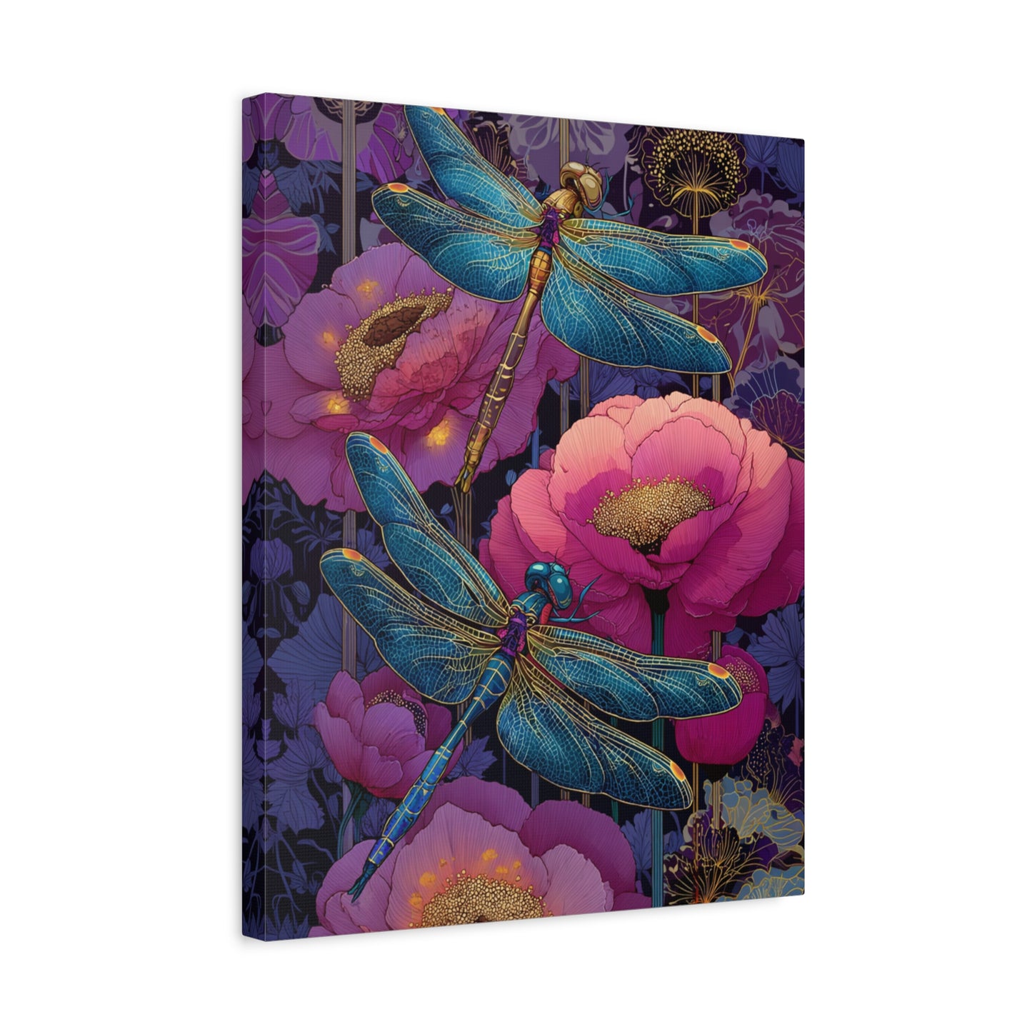Blue-Pink Dragonflies Canvas Art Print - Available in 8 sizes