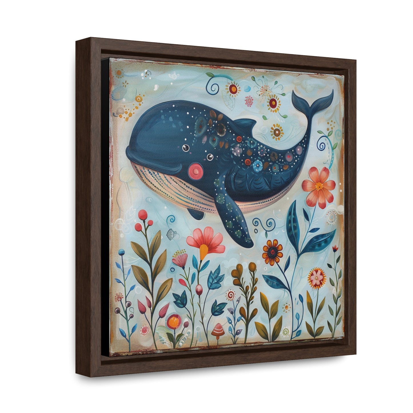 Folk Art Giant Whale - Gallery Canvas Wrap, Square Frame