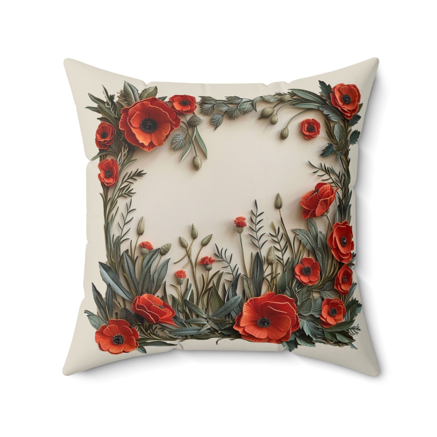 Vibrant Red Poppies - Faux Suede Square Pillow
