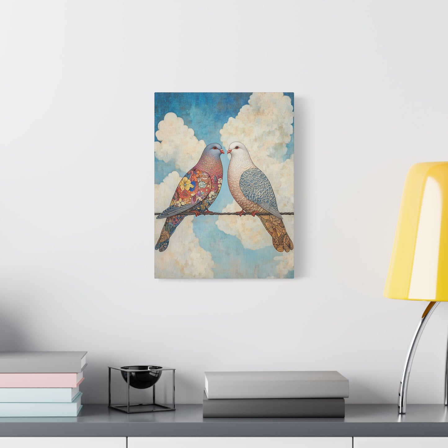 Lovebirds Canvas Wall Art — Romantic Dove Print on Matte Stretched Canvas