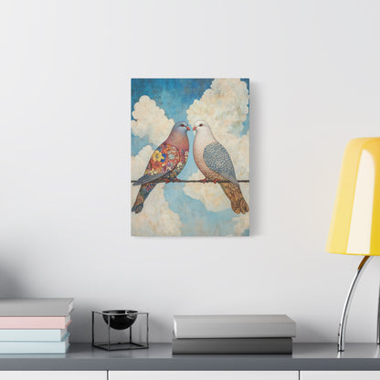 Lovebirds Canvas Wall Art — Romantic Dove Print on Matte Stretched Canvas