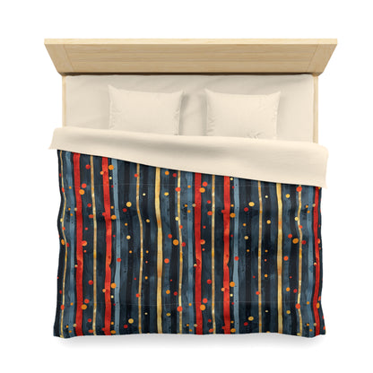 Dark Blue, Red, and Gold Stripes - Microfiber Duvet Cover