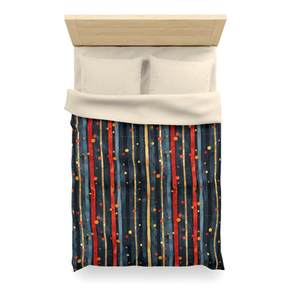 Dark Blue, Red, and Gold Stripes - Microfiber Duvet Cover