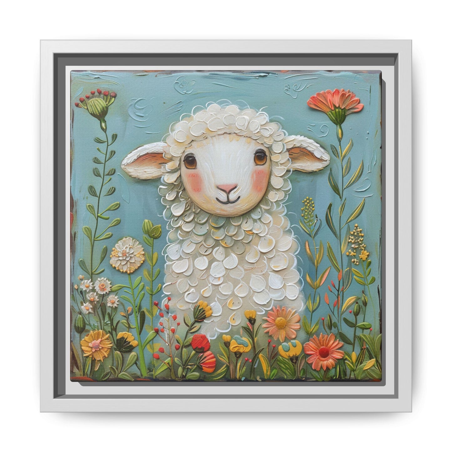 Framed Canvas Print — Whimsical Lamb -  Nursery Wall Art