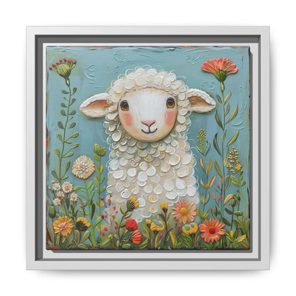 Framed Canvas Print — Whimsical Lamb -  Nursery Wall Art